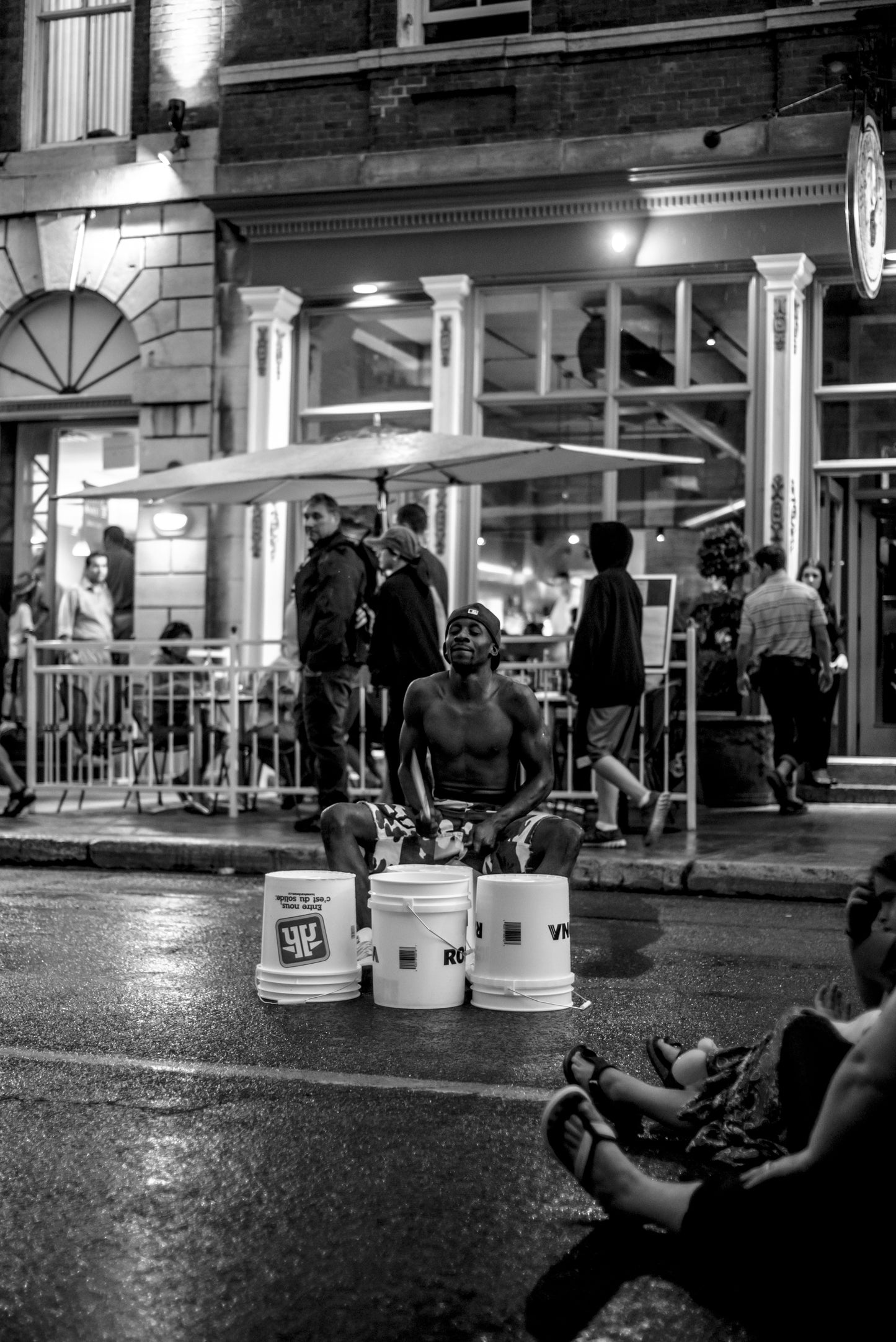 Peter Rabbit Drums performs a drum solo on buckets during the Kingston Busker Rendezvous